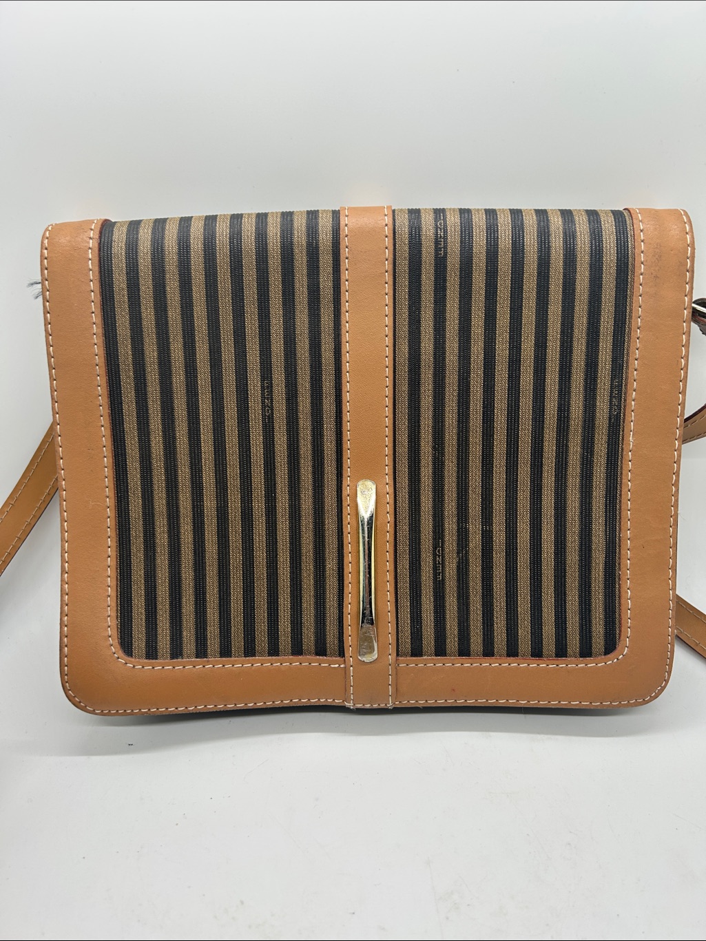 Fendi Authenticated Vintage Brown/Black Leather Shoulder Crossbody Bag Purse
